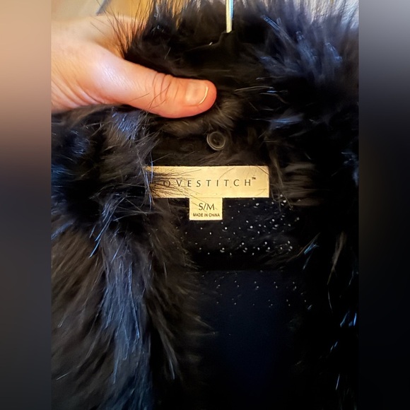 NWOT Lovestitch Black Faux Fur Trim Coatigan - Picture 9 of 14
